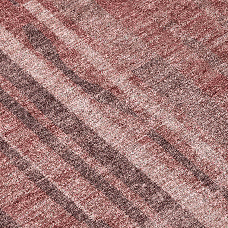 Paprika and White Synthetic Striped Washable Rug, 3' x 5'