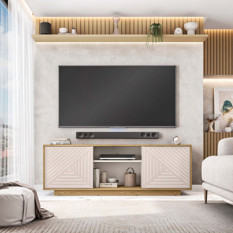 Techni Mobili Modern TV Stand for TVs Up to 70", Oak Natural Wood;Antique White