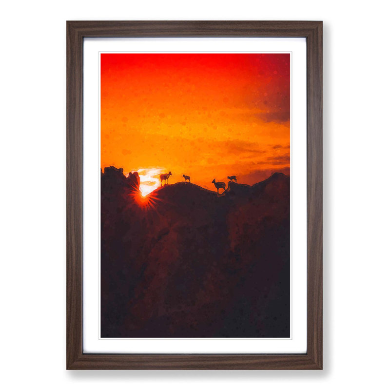 Goats upon the Mountain - Picture Frame Graphic Art Print, 48cm H x 36cm W x 2cm D, Walnut Framed
