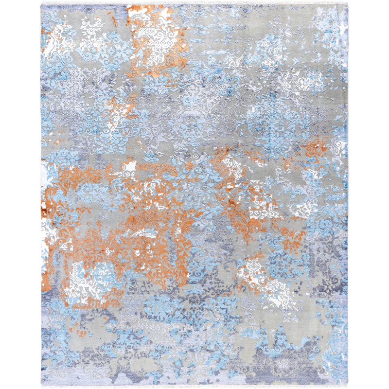 Tapis unique noué à la main gris Odom - 8 pi 3 po x 10 pi 1 po