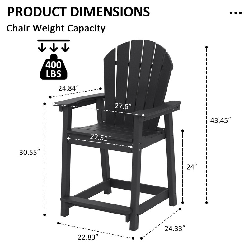 Chaise de bar d'extérieur Hdpe Adirondack, Noir