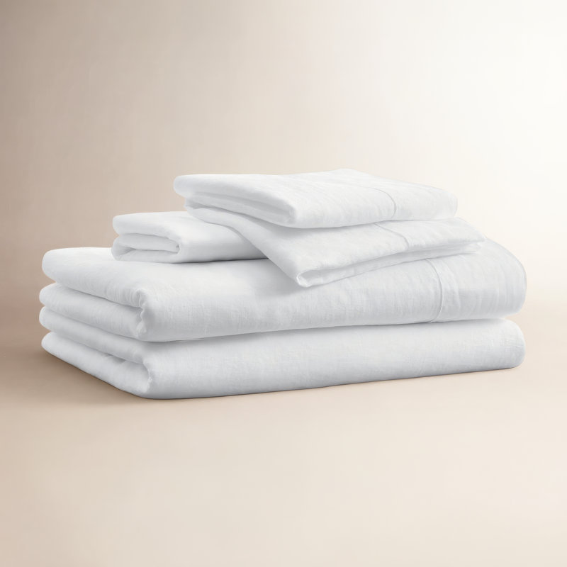 100% Linen Sheet Set, White, Queen Sheet Set + 2 Pillowcases