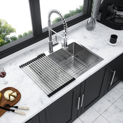 30" Topmount Kitchen Sink Stainless Steel: 16 Gauge, 30X22 Inch. T-304 Steel Craftsmanship. Spacious Basin, Soundproof Draining. With Extras Gauge For Kitchen: Inch Drop In. T304 Reliability. Single