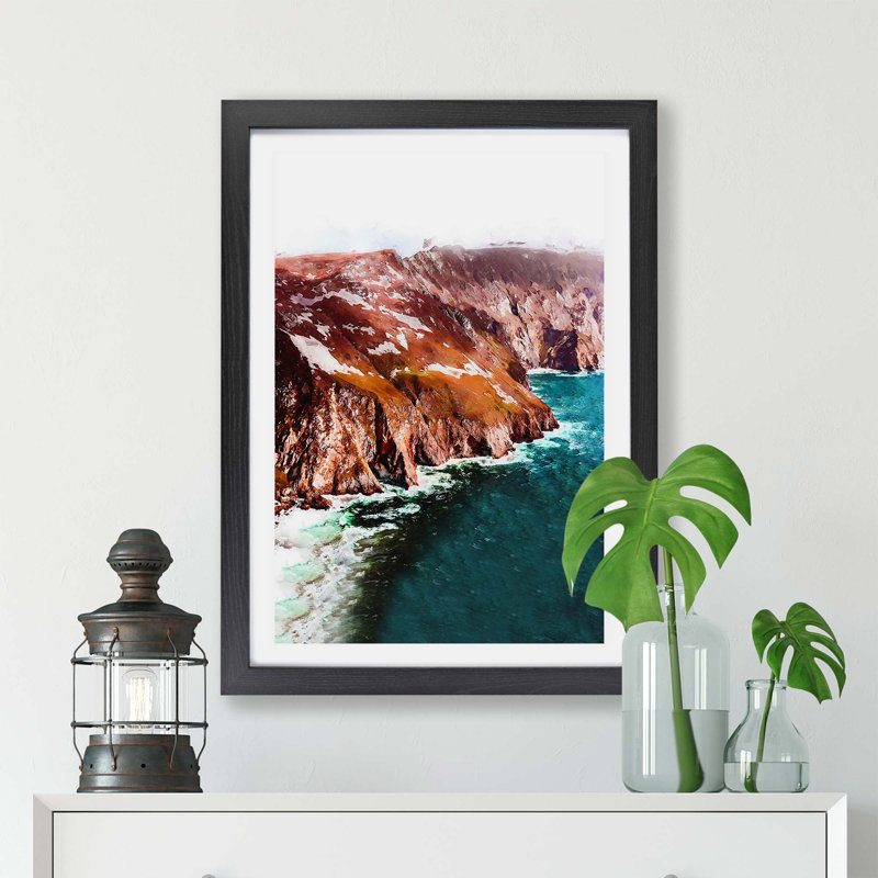 Slieve League Mountain In Ireland - Single Picture Frame Print, Black, 45cm H x 63cm W x 2cm D