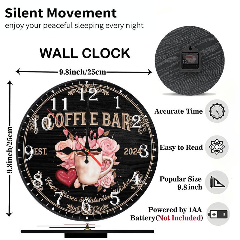 Horloge murale en bois 10 po, mouvement silencieux, à piles (piles AA non incluses), décor artistique, parfait pour les décorations