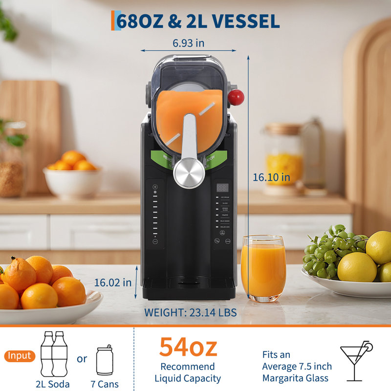 Slushie Machine 68oz, Multi-Function Slushy Maker for Home with LED Display & Auto-Clean, No Ice Needed & One-Touch Reservation, 6 Preset Programs for Frozen Margaritas, Ice Cream & Frappés