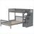 Solid Pine Twin Over Full Loft Bed Frame with Functional Access Staircase, No Box Spring Required, Neutral Gray