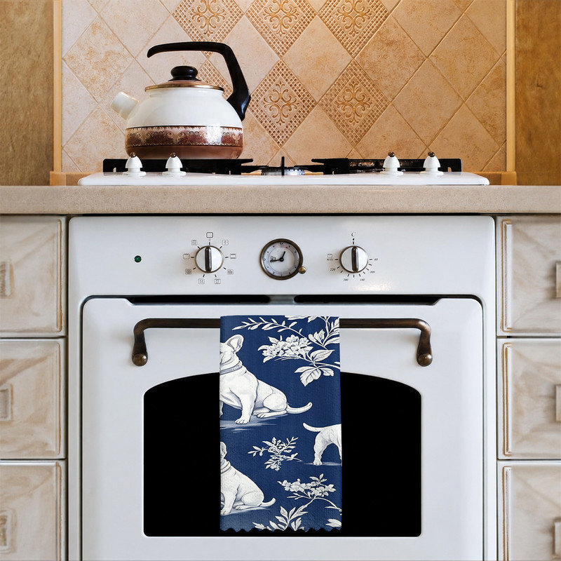  Linges de cuisine en microfibre, linges à vaisselle réutilisables absorbants, décoratifs résistants à la décoloration, 16 po x 24 po, motif de chien français bleu marine
