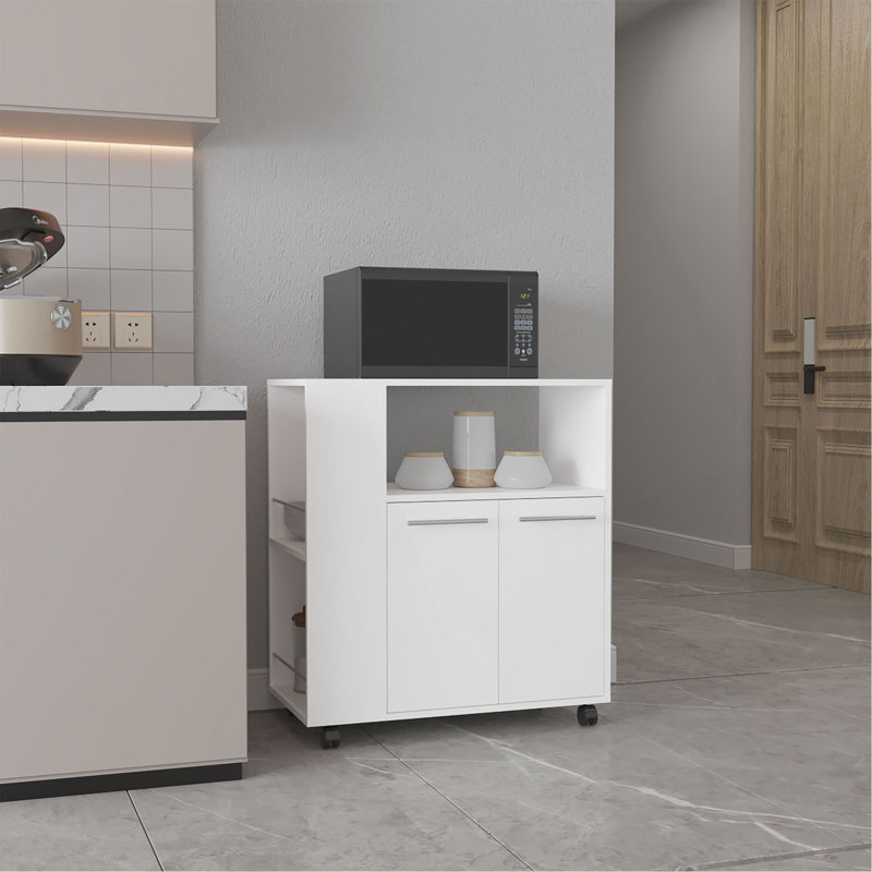 Kitchen Cart, 2 Doors, 3 Shelves, 4 Wheels, White