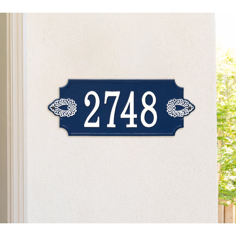 Sofia 1-Line Personalized Wall Address Plaque, Dark Blue/White, Yes