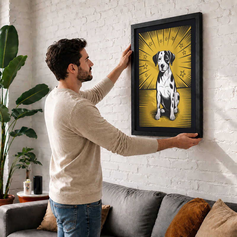 Radiant Dog Pop Art - Framed Print, Oak, A4 - 29.7 x 21.0 cm