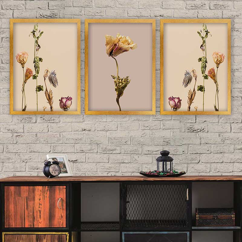 Ensemble de 3 peintures élégantes encadrées décoratives, 13,8 x 17,7 pouces chacune | 100% bois avec cadre 100% polystyrène (épaisseur: 0,8 pouce) | Impression numérique UV, parfaite pour le salon et la décoration intérieure