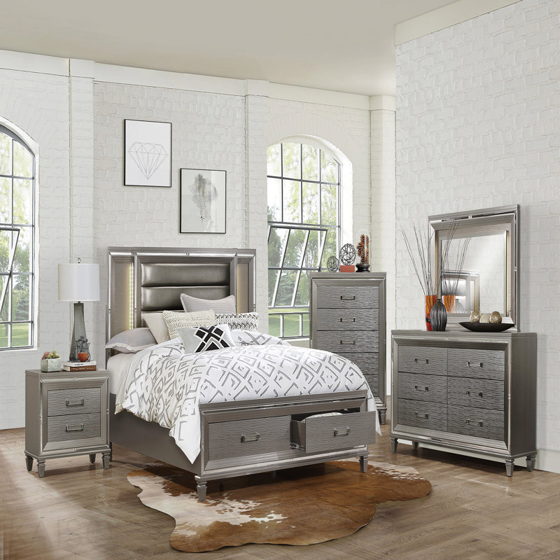 Commode de rangement de style moderne en métal argenté gris argenté avec 5 tiroirs et 1 pièce