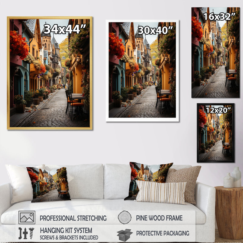 Allemagne Allemagne, vieille ville II, reproduction sur toile, Encadrement doré, H 32 po x l 16 po x P 1 po