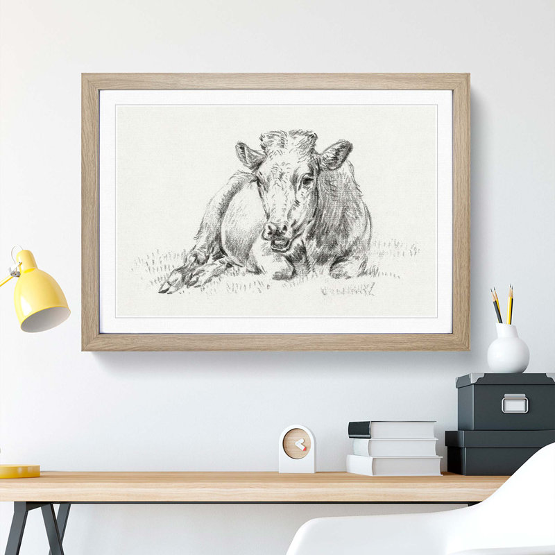The Resting Cow by Jean Bernard - Picture Frame Drawing Print, 36cm H x 48cm W x 2cm D, Oak Framed