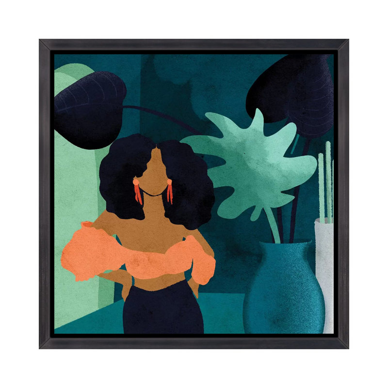 «Reyna Square» par Reyna Noriega - reproduction imprimée, H 18 po x l 18 po x 1,5 po, Toile avec cadre noir patiné