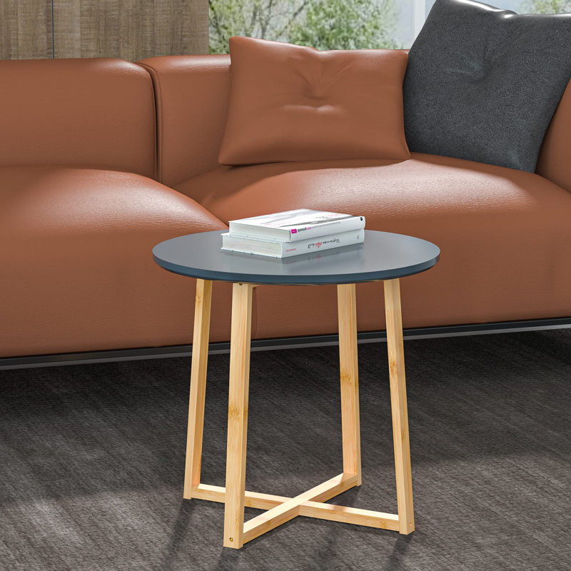 Side Table For Living Room End Table - For Sofa And Bedside Round Nightstand Coffee Table With Sturdy Bamboo Legs, Black