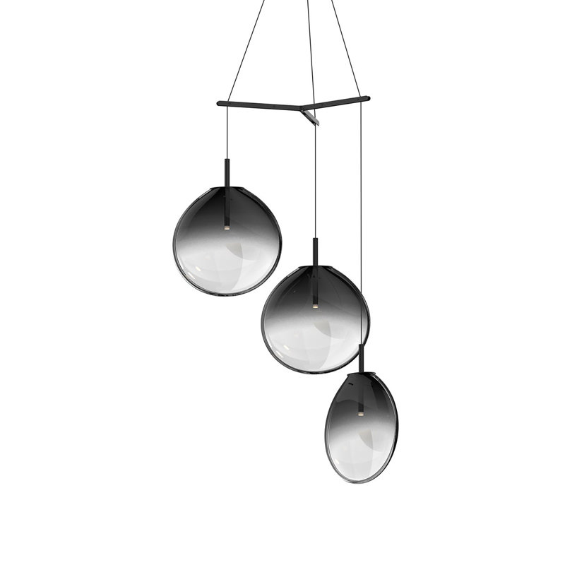 Cantina 3 - Light Satin Black Cluster Pendant, 19.25" H x 36" W x 36" D, Smoke Fade