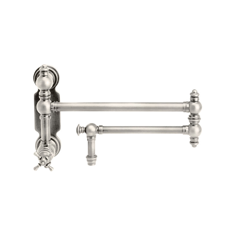 Traditional Wall Mounted Potfiller - Cross Handle, Satin Nickel