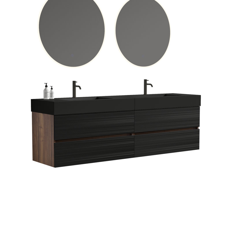 Meuble-lavabo mural spacieux spacieux, panneau de particules en bois aggloméré, finition brun-noir pour les salles de bain élégantes
