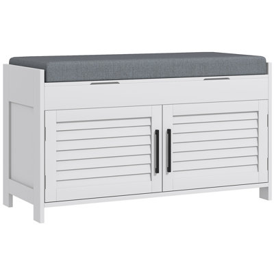 Shoe Bench Entryway with Shoe Storage Cushion Hidden Compartments Adjustable Shelves Shutter Doors 35.4 x 14.2 x 19.7 inches MDF 1 Pack White Organizes Shoes