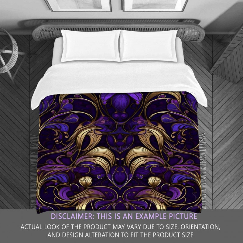 Polyester Comforter, Gold/Purple Damask, King Comforter
