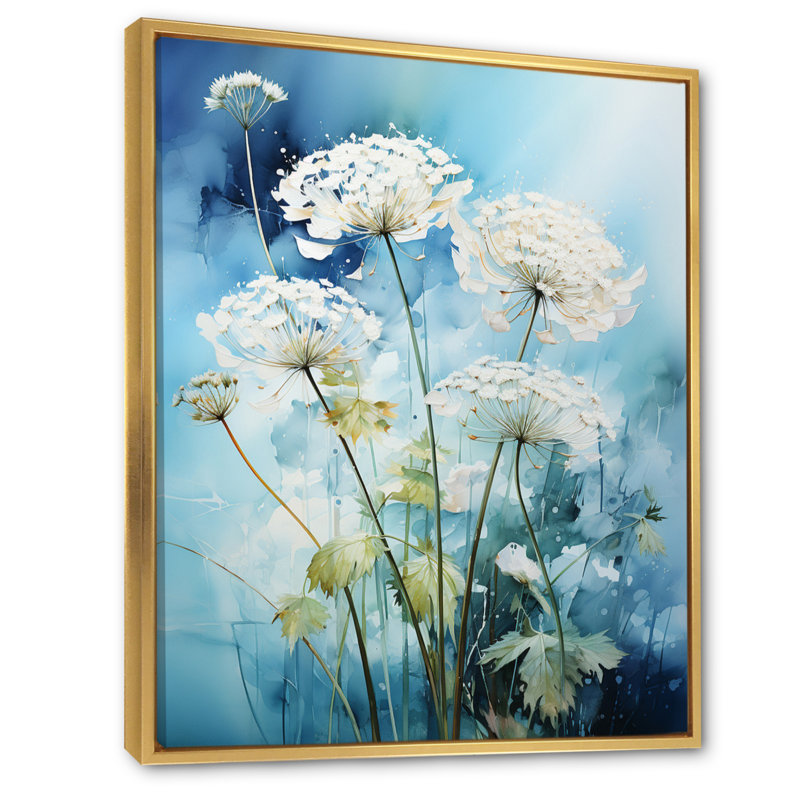 Meadow Queen Annes Lace - Floral and Botanical Wall Art Living Room, H 20 po x l 12 po x P 1 po, Cadre flottant doré