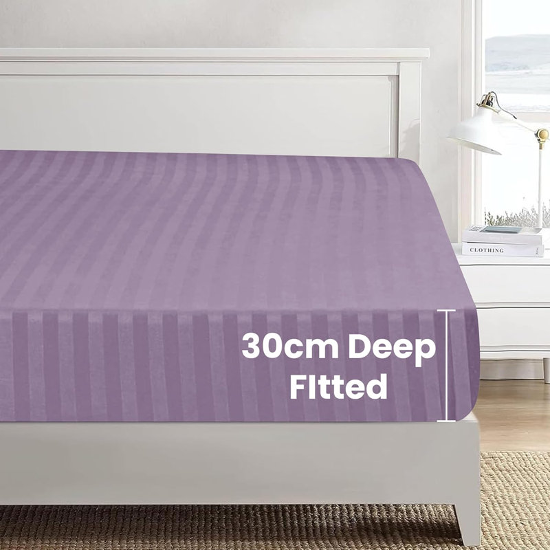 Microfiber Striped Duvet Cover Set with Pillowcases, Single Duvet Cover 1 Pillowcases, Lavender