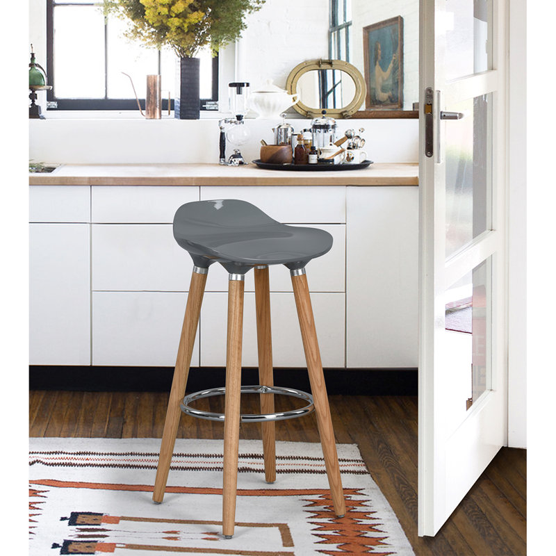Acantha Counter Stool with Solid Wood Frame, Grey