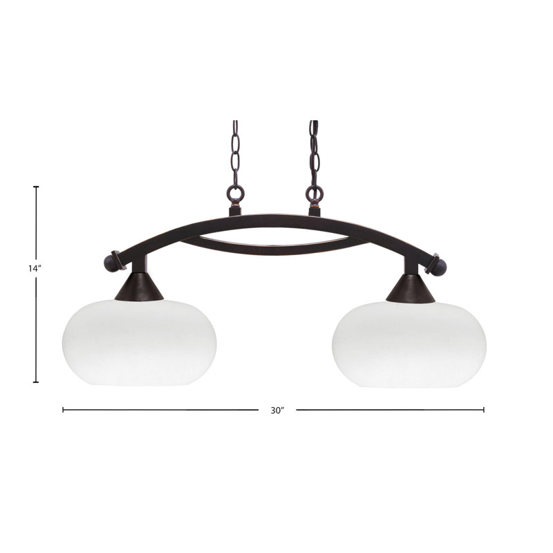 Bow 2 Light Island Light With Glass, 14" H x 30" W x 10" D, Black Copper, Clear
