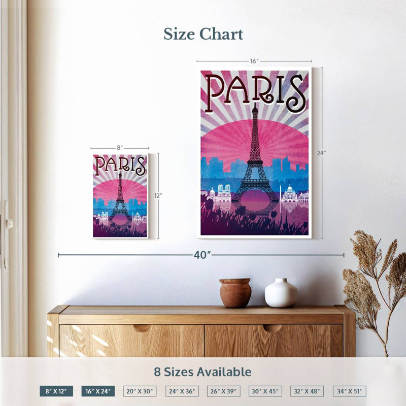 Affiche rétro Paris Paris Eiffel, H 12 po x l 8 po