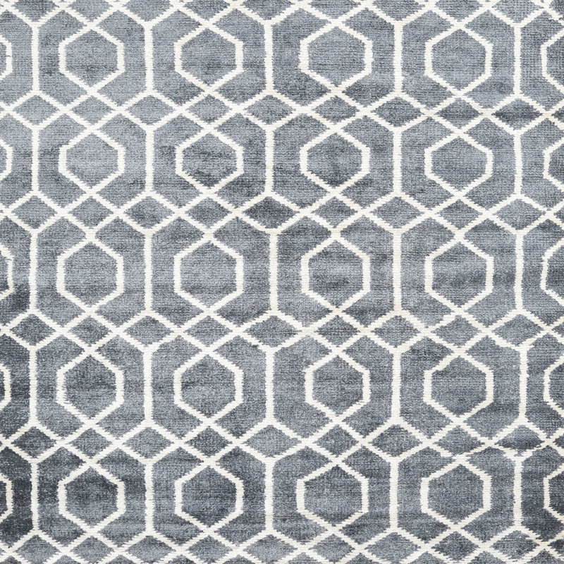 Tapis gris/bleu clair contemporaine, Carré 7 pi