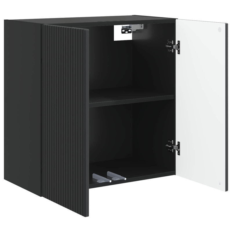  Wall-Mounted Cabinet Engineered Wood Storage Home Office Shelf Modern, Black