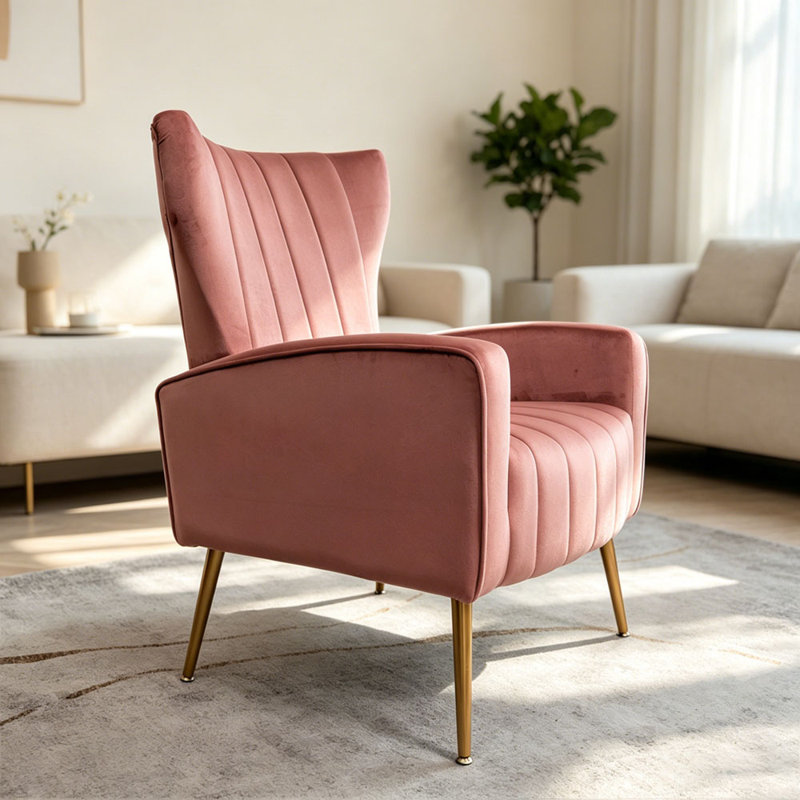 Fauteuil à oreilles moderne rembourré, Rose
