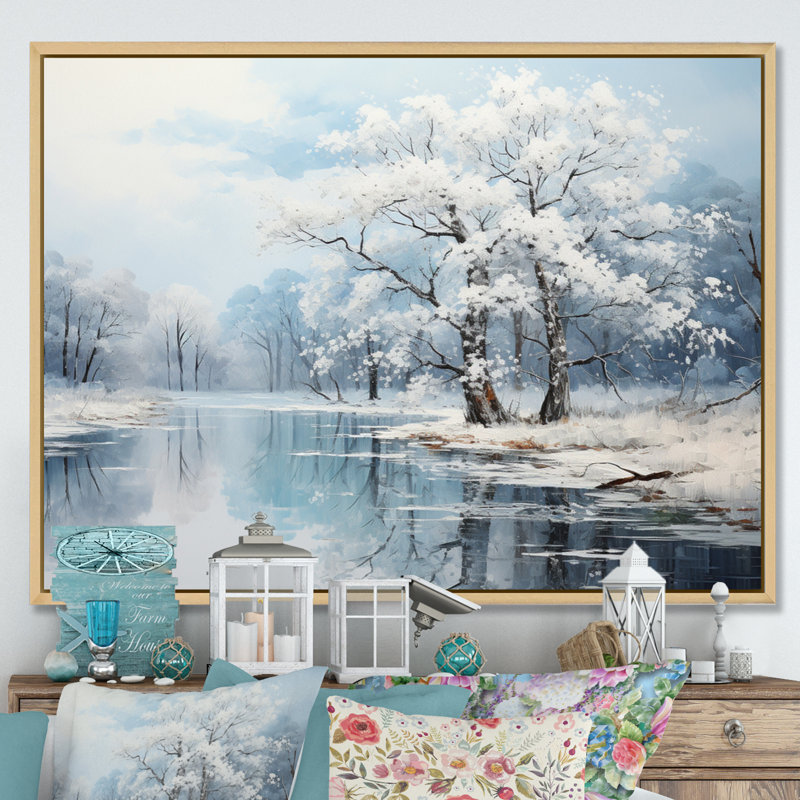 Winter Country Charm Landscape V - Winter Landscape, art mural sur toile, Cadre naturel flottant, H 12 po x l 20 po x P 1 po