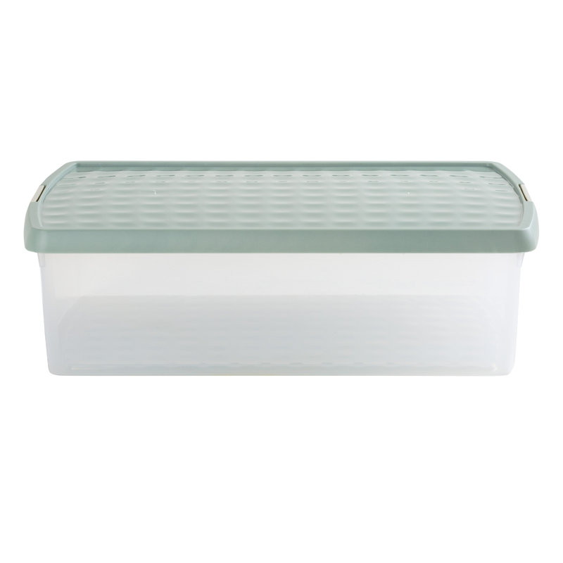Wham Clip 30L Rectangular Plastic Storage Boxes with Secure Clip Lock Lids. L:59.5 x W:39.5 x H:17cm, Clear/Green