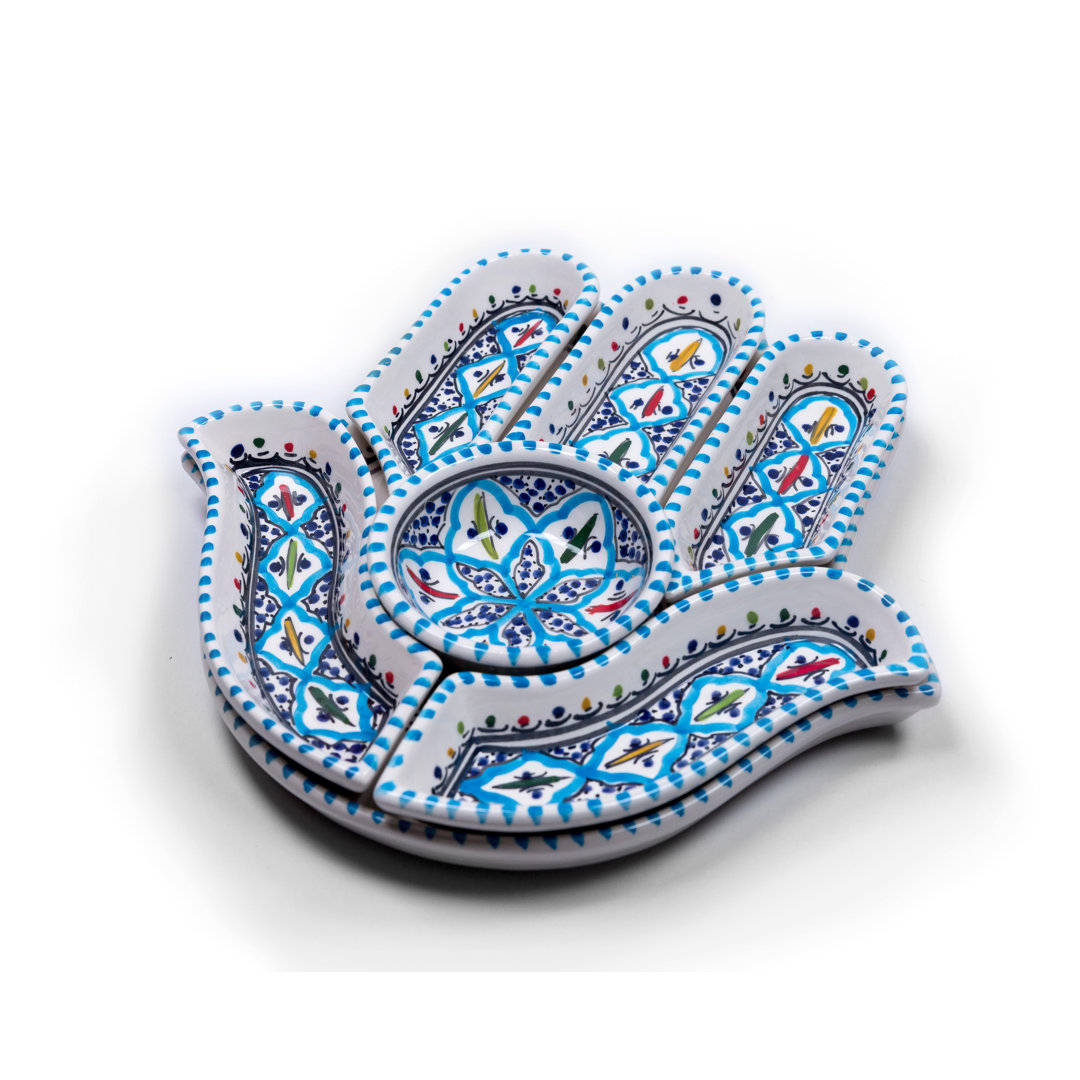 Dipper Handcrafted Bohemian Hamsa Ceramic Dipping and Serving Set - Versatile Mediterranean Decor KAMSAH 