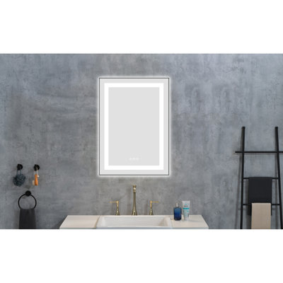 Miroir de salle de bain 20 po x 28 po à DEL avec 3 options de couleurs, gradation continue, brouillard, cadre en aluminium, fixation murale, idéal pour l'éclairage de salle de bain, mémoire, décoration