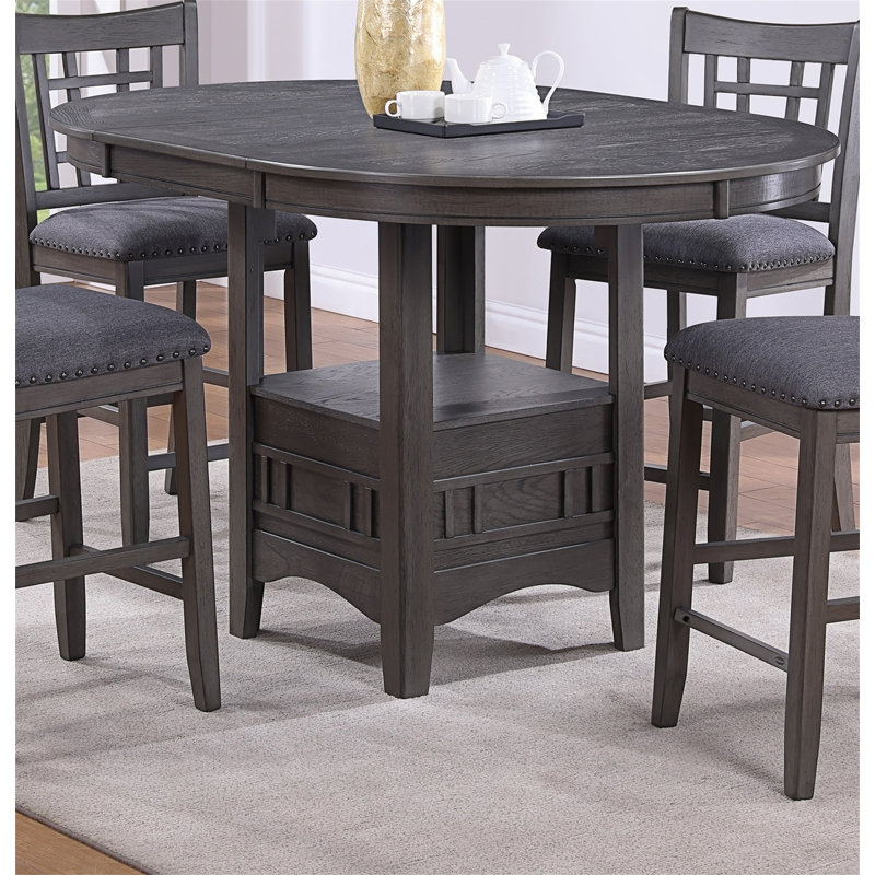 Dining Table Round Counter Height Dining Table W Shelve 1Pc Table Only Built In Leaf Solid Wood  Finish
