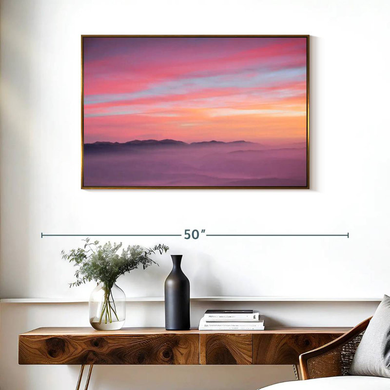 Lever de soleil rose, Cadre flottant doré, 37 po x 25 po