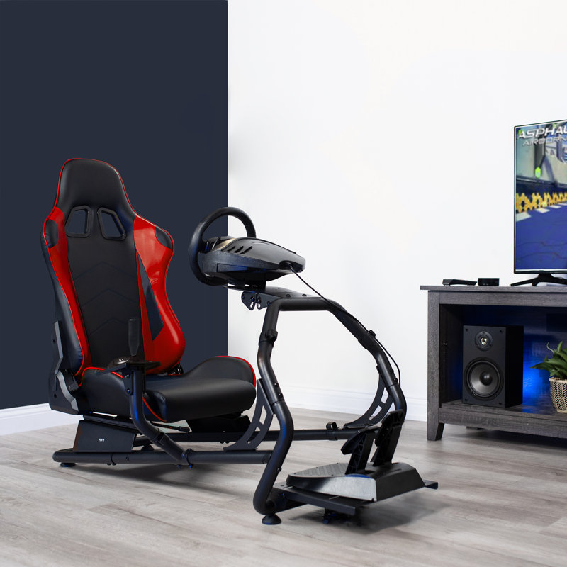 VIVO Racing Simulator Cockpit with Wheel Stand and Reclining Seat (STAND-RACE1B Series), Red/Black