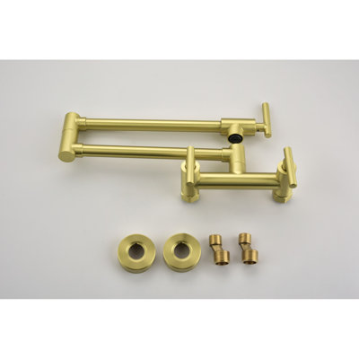 Hot Cold Kitchen Faucet - Brass Pot Filler, 3 Handles 2 Holes, Swing Arm Mount, Coating Arm, Corrosion Treatment, Splash- Flow