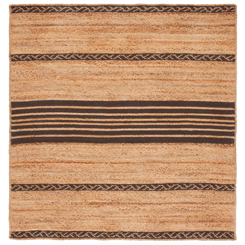 Dequawn Natural Fiber Hand Loomed Jute/Cotton Striped Rug in Brown, Square 6'