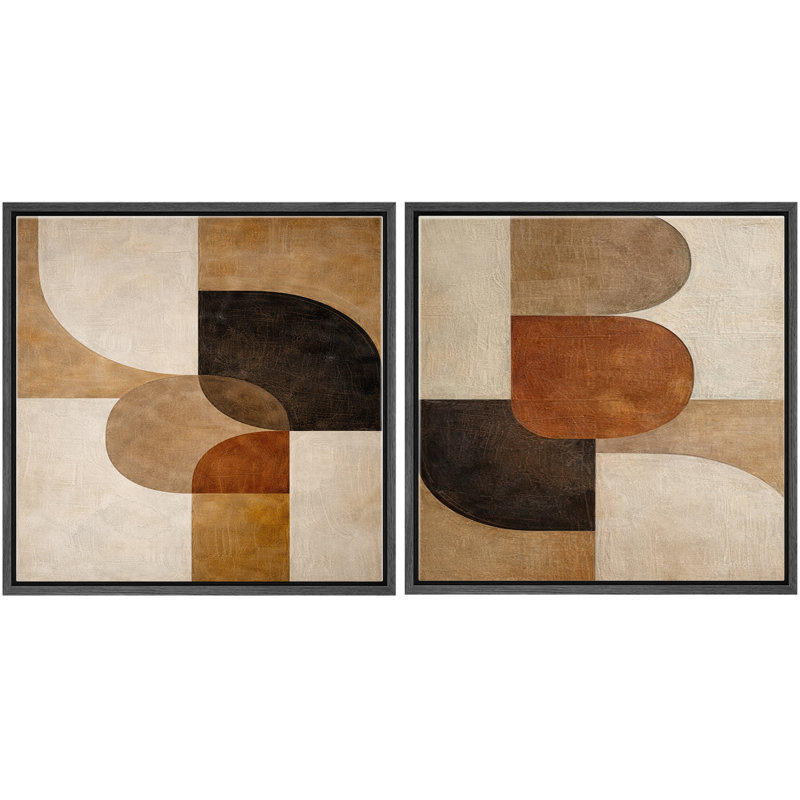 «Neutral Earth Tone Geometric Abstract Modern Minimalist Shapes», reproduction d'art encadrée sur toile de la chambre principale, 2 pièces