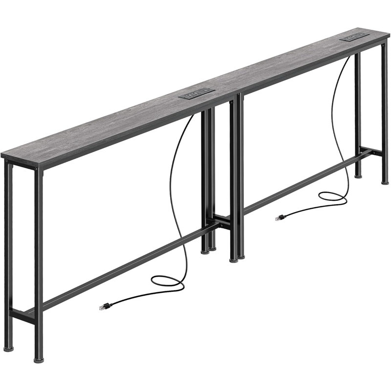 Long Console Sofa Table With Power Outlets And USB Ports, Sturdy Metal Frame, Adjustable Feet, And Anti-Tipping Strap, Perfect For Behind Couch Placement