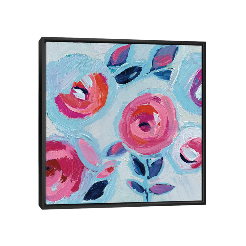 « wall fleur ii », reproduction d’art sur toile tendue, H 18 po x l 18 po x P 1,5 po, Toile avec cadre noir, Pas de tapis