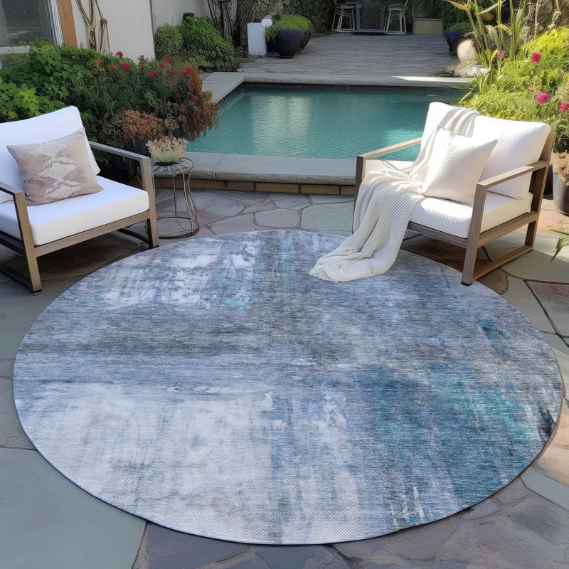 Chayden ACN1095 Machine Washable Indoor/Outdoor Blue Rug, Rond 8 pi