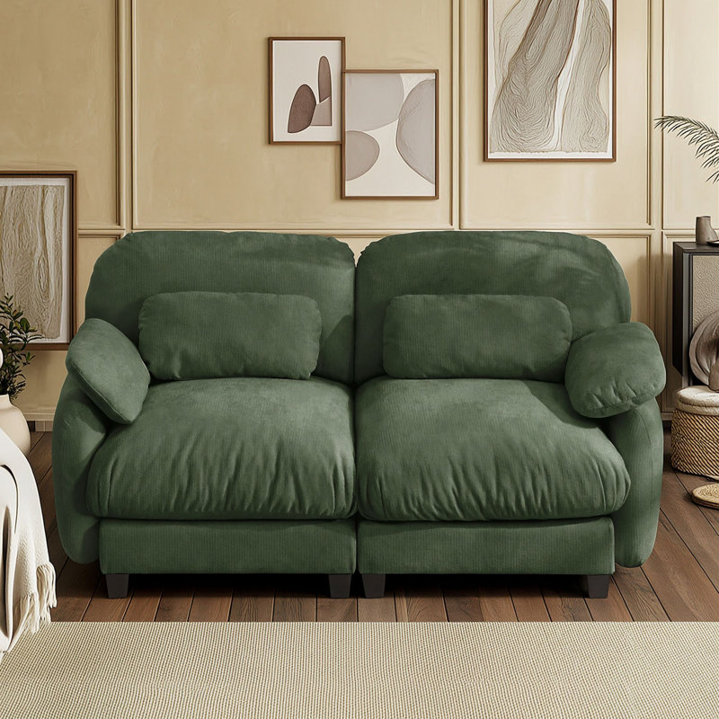 Canapé modulaire Cloud 2 places en chenille avec assises profondes et coussins lombaires, Vert