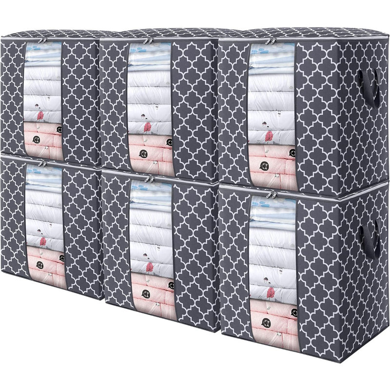 Storage Bags 6 Pack/100L Large Blanket Clothes Organization And Storage Containers For Comforters,Bedding, Foldable Organizer With Reinforced Handle, Clear Window, Sturdy Zippers,Pink