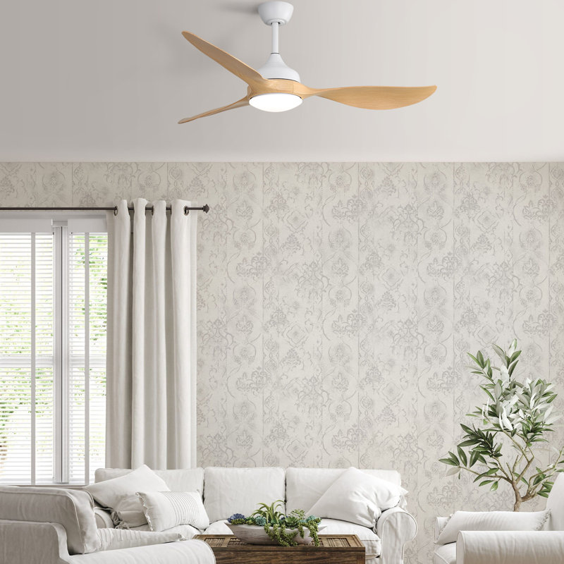 56" 3-Blade White Modern LED Ceiling Fan Light With Remote Control